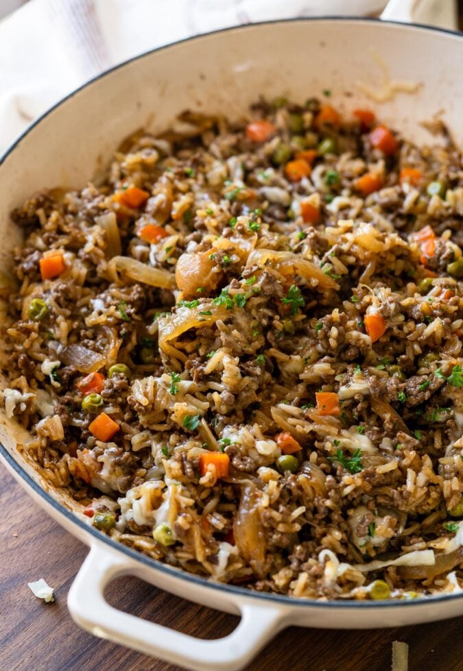 french onion beef casserole in one pan