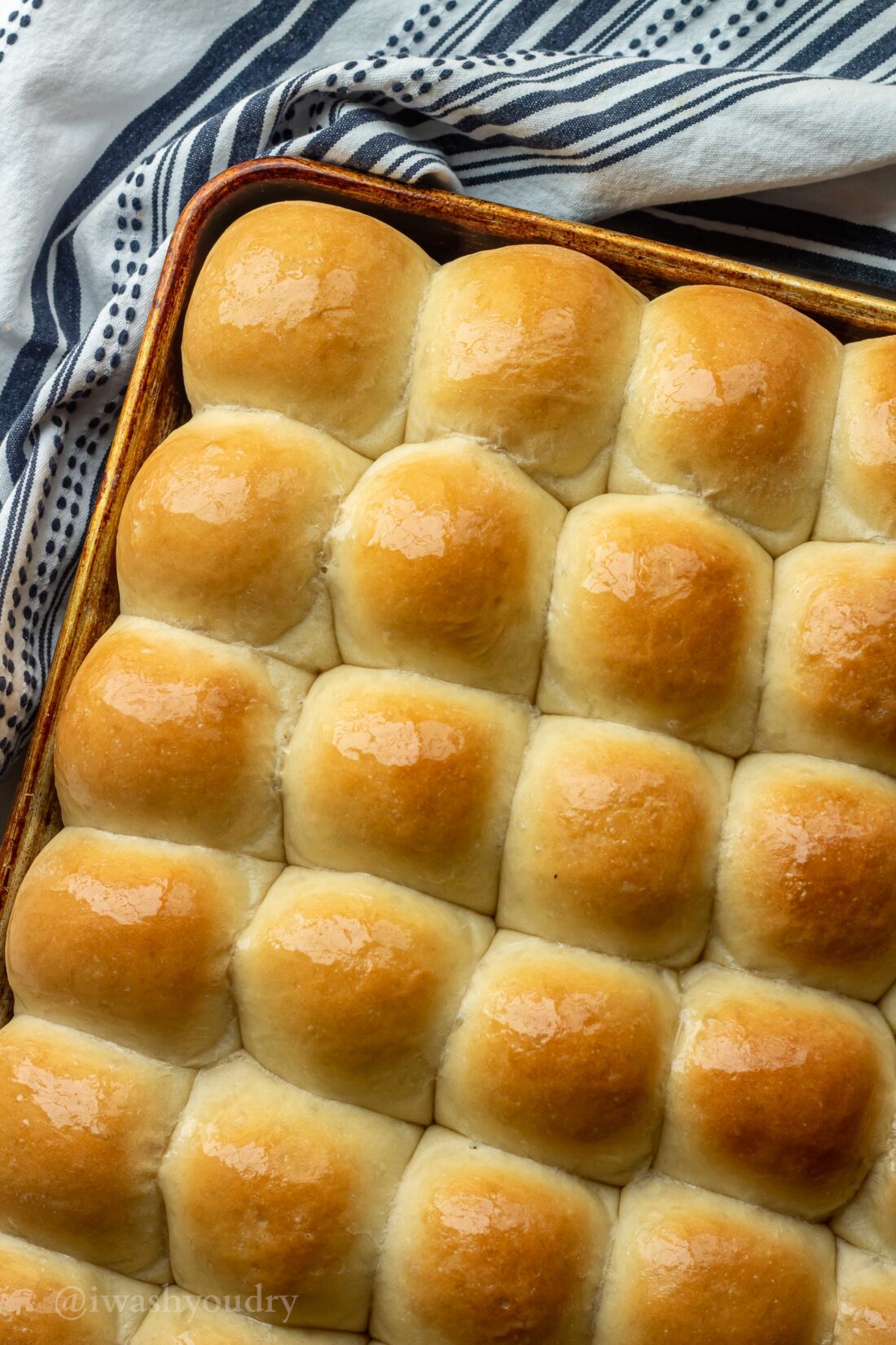Baked Homemade rolls in rows on baking pan. 