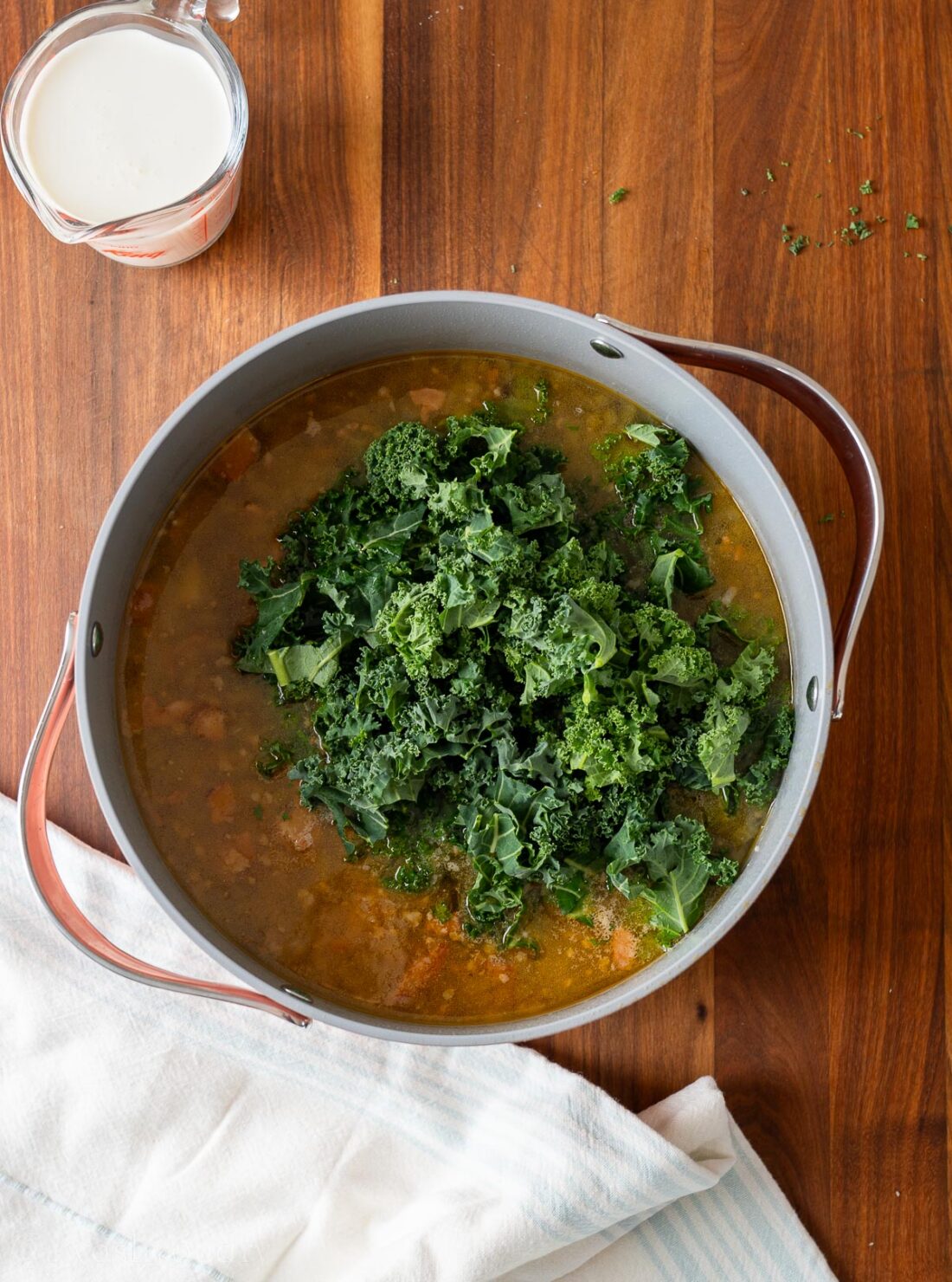 Raw kale on top of zuppa toscana. 