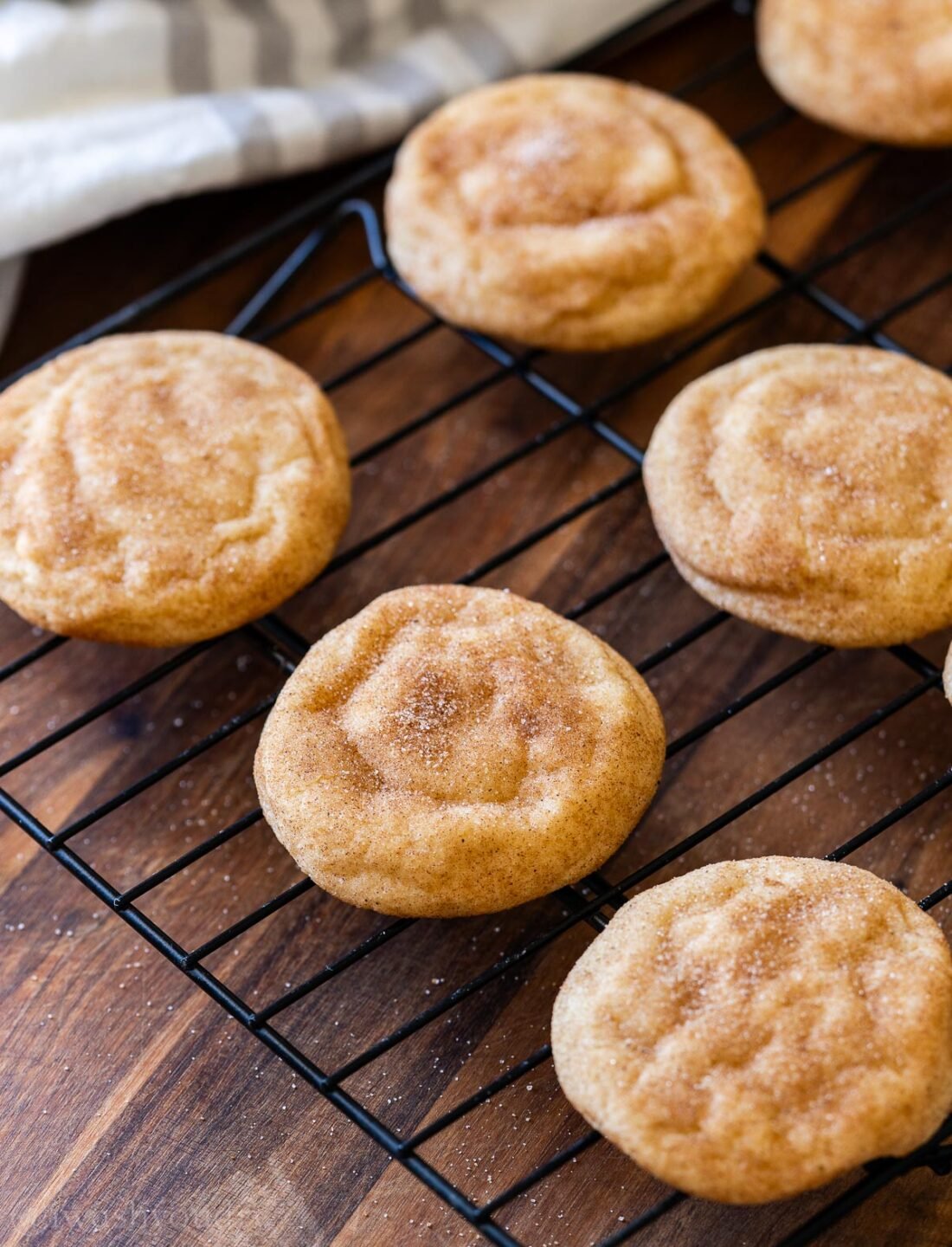 snickerdoodle cookies on wire cooling rack.