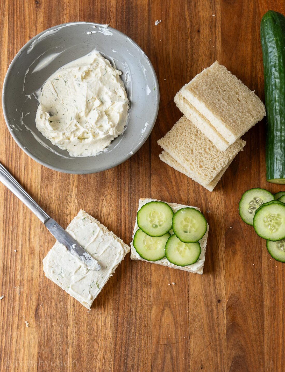 spread cream cheese mixture on bread.