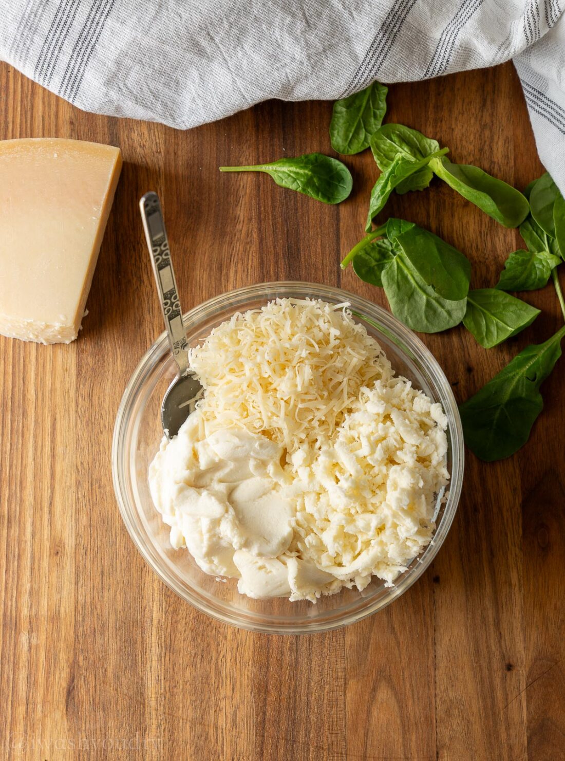 Cheese Dumpling mixture in glass bowl.