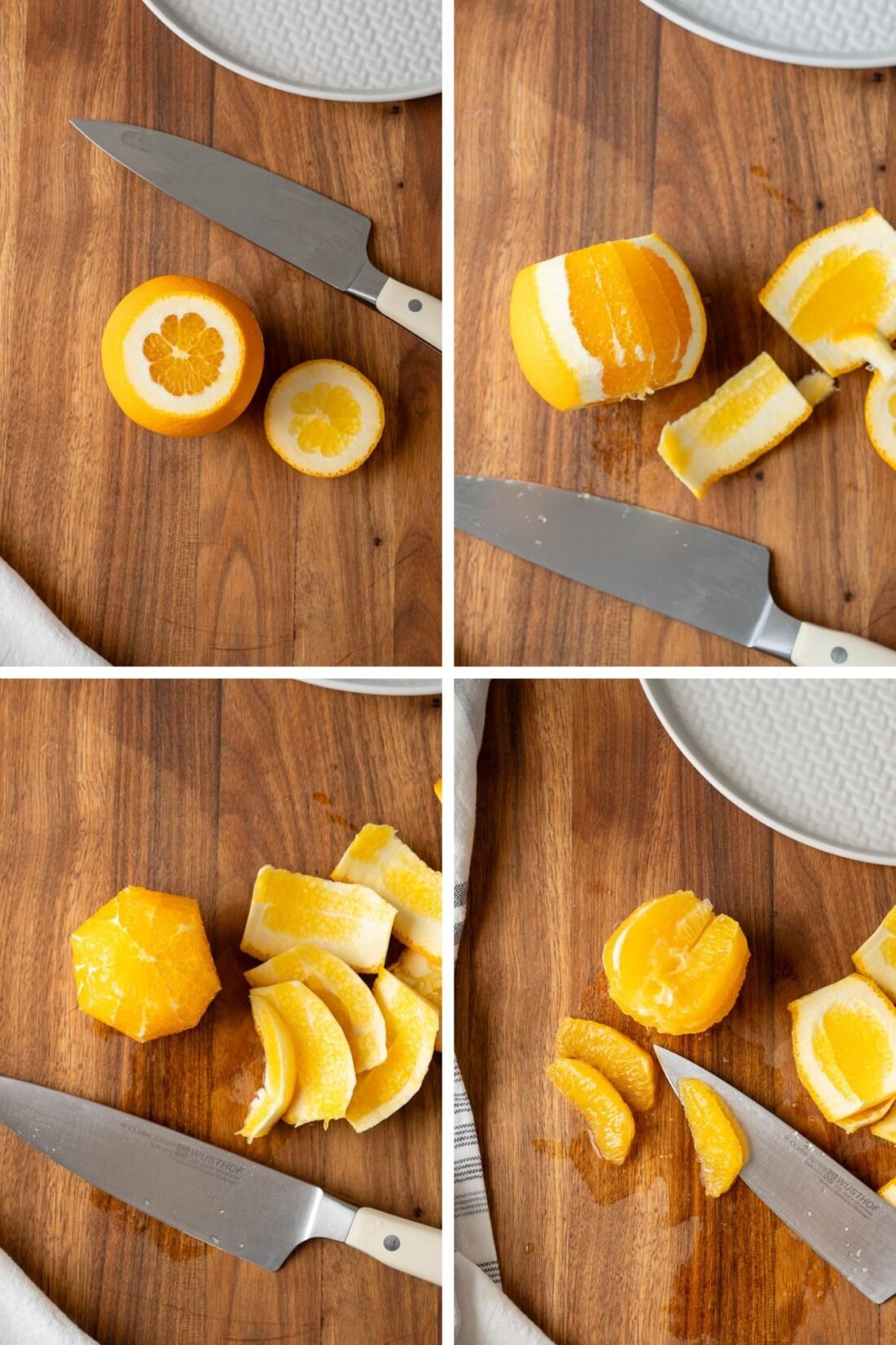 visual representation on how to segment an orange with a knife.