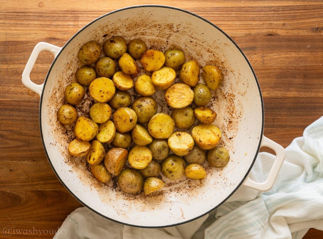 fried potatoes in large skillet.