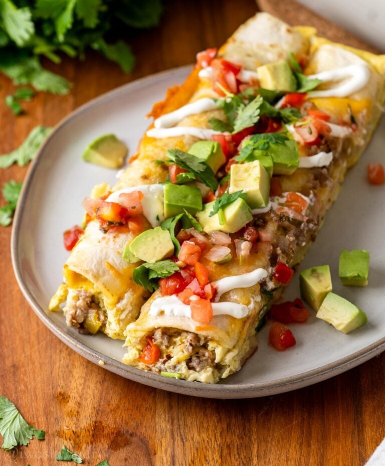 breakfast enchiladas with sausage and cheese.