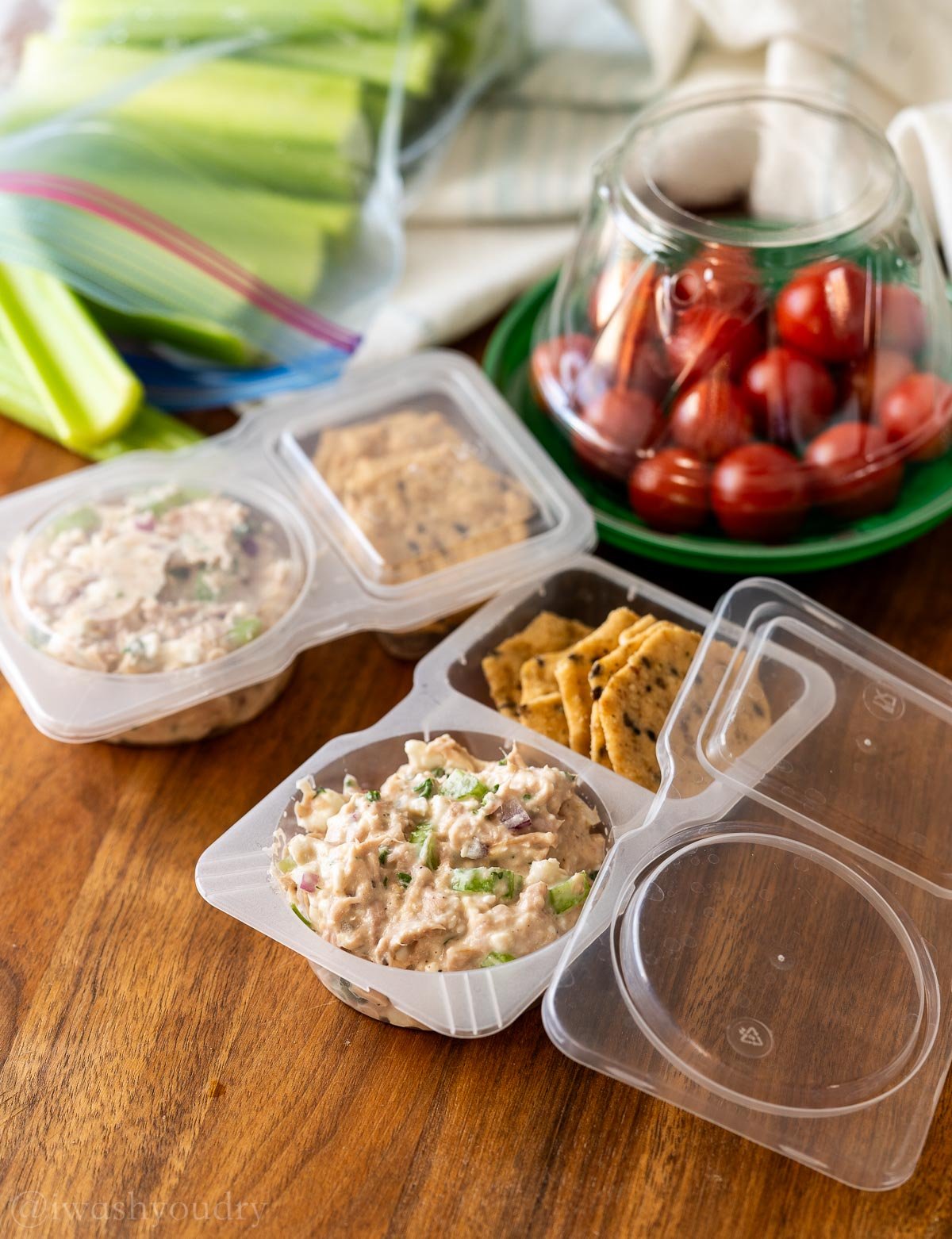 travel containers for tuna and crackers.